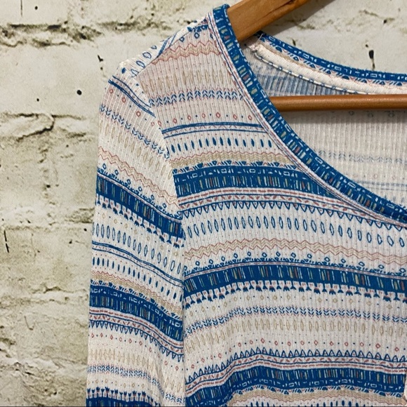 Nollie White Blue Print Long Sleeve Pocket Henley Top - Picture 2 of 6